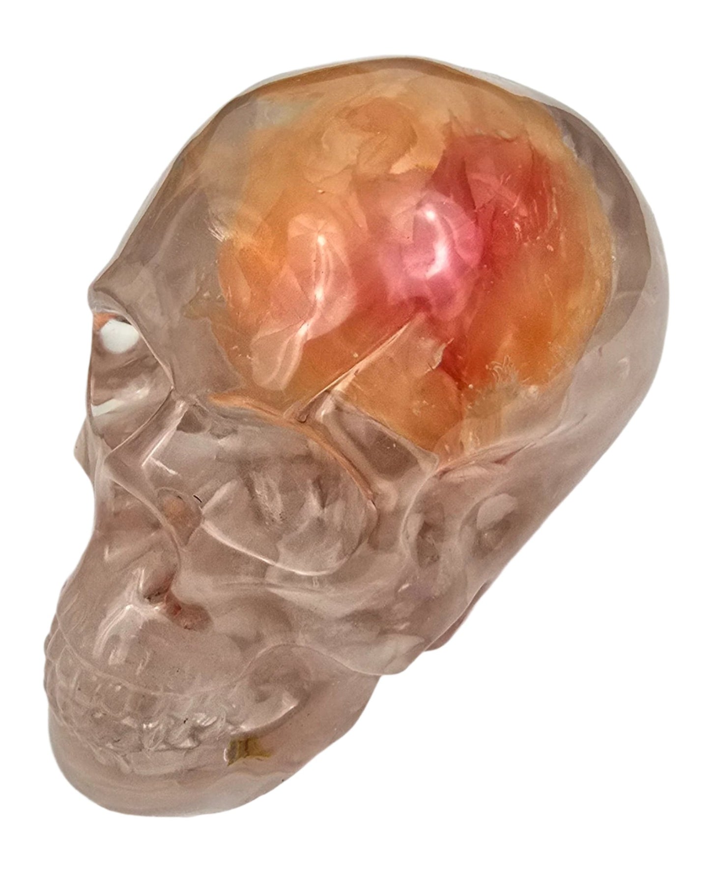 Peach/Pink Carnation Skull w/Rose Quartz Base