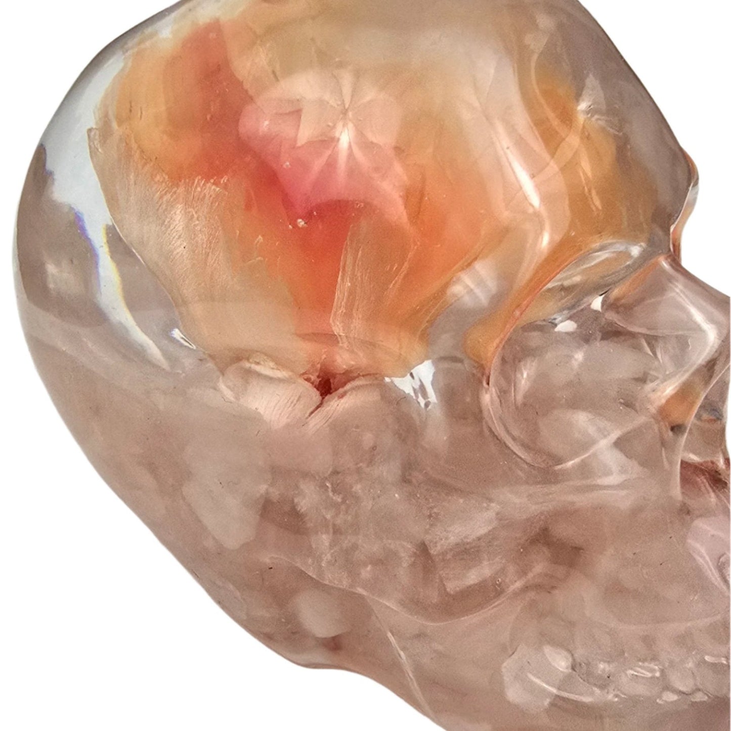Peach/Pink Carnation Skull w/Rose Quartz Base