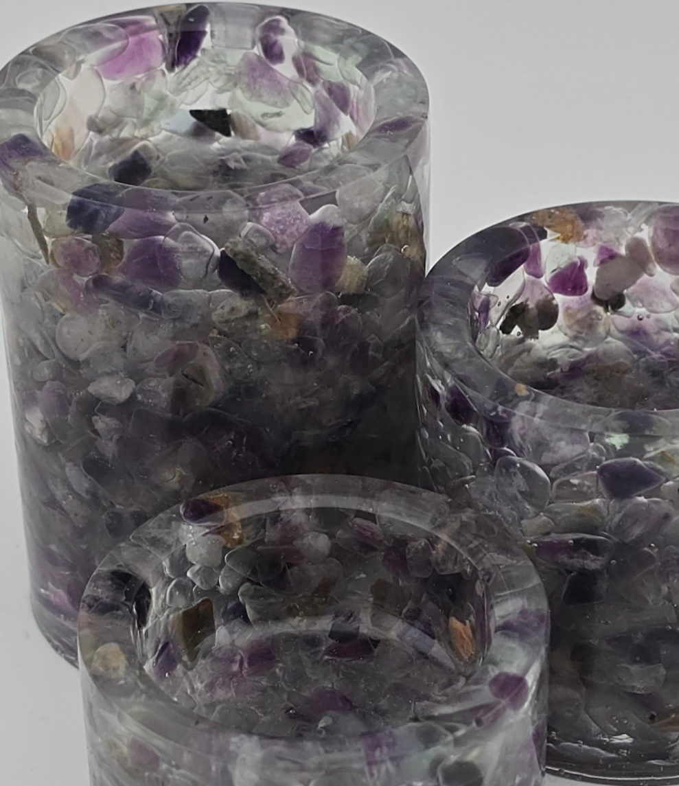 Cylinder Tea Light Holder Set - Rainbow Fluorite