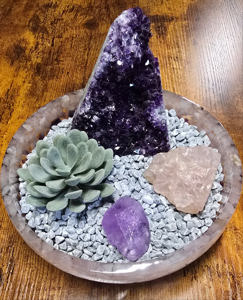 8" Decorative Pairing Bowl - Rose Quartz and Amethyst