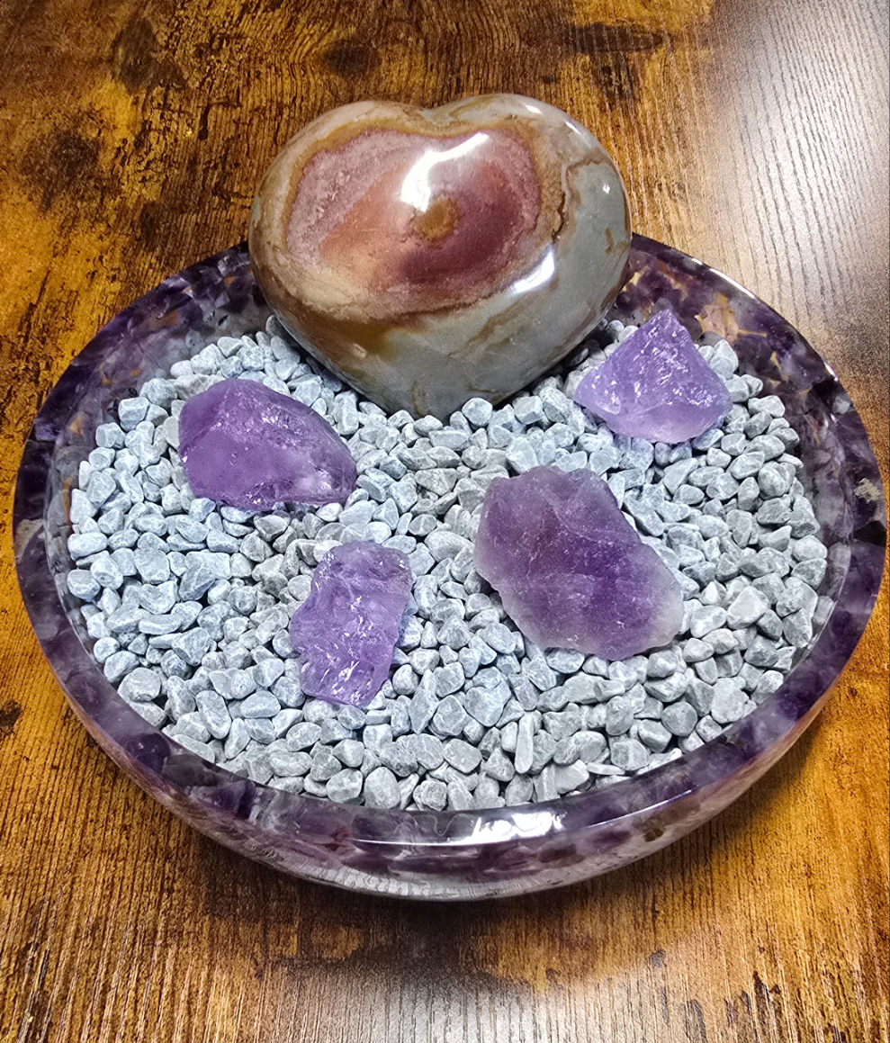 8" Decorative Pairing Bowl - Amethyst and Rainbow Moonstone