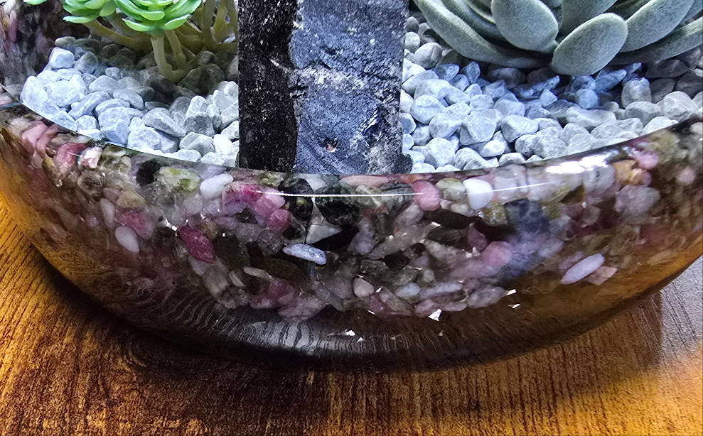 8" Decorative Pairing Bowl - Multi-color Tourmaline and Black Tourmaline