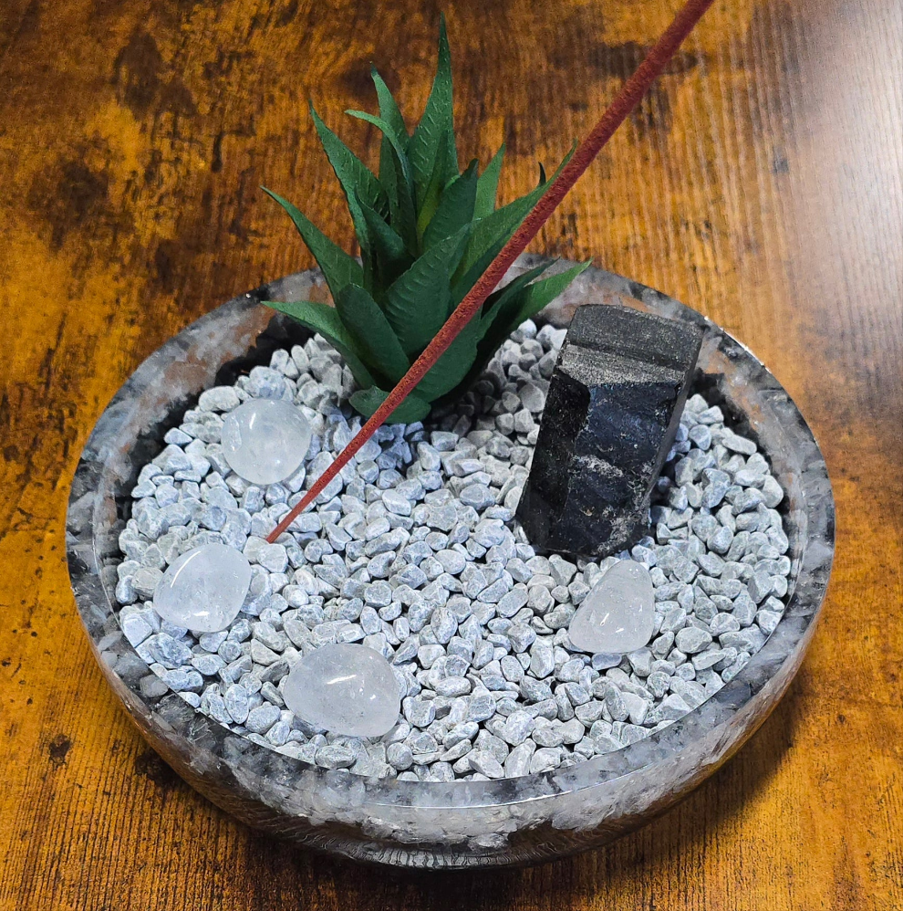 8" Decorative Pairing Bowl - Clear Quartz and Black Tourmaline