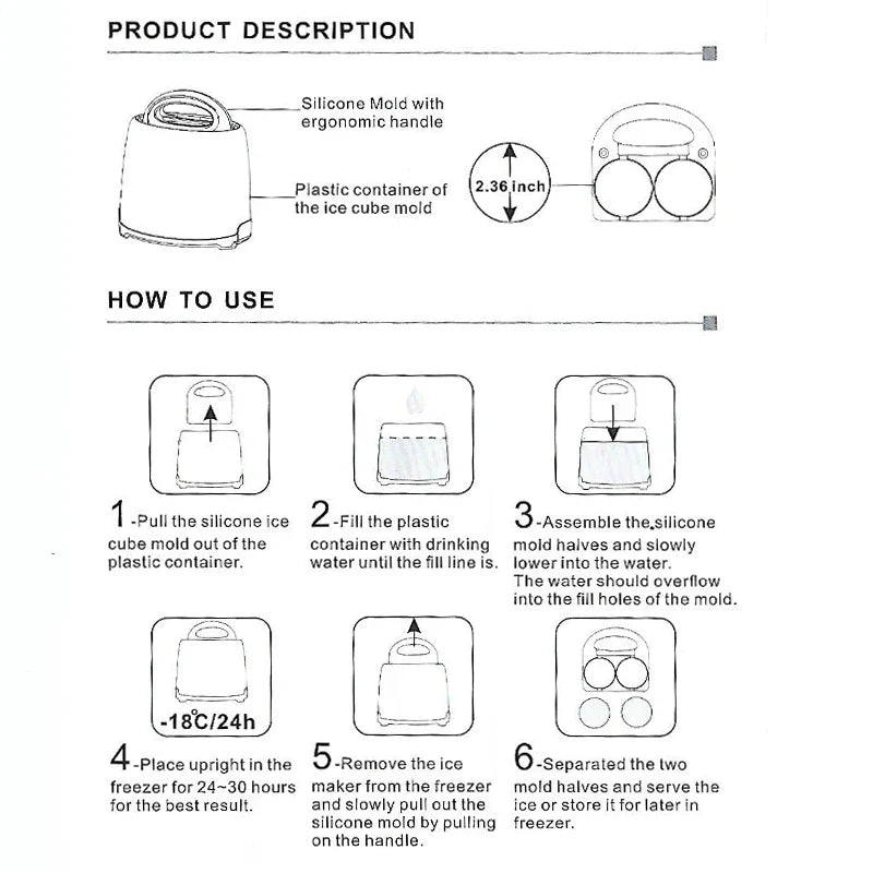 Crystal Clear Round Ice Maker - 2 2.5" Clear Ice Cubes
