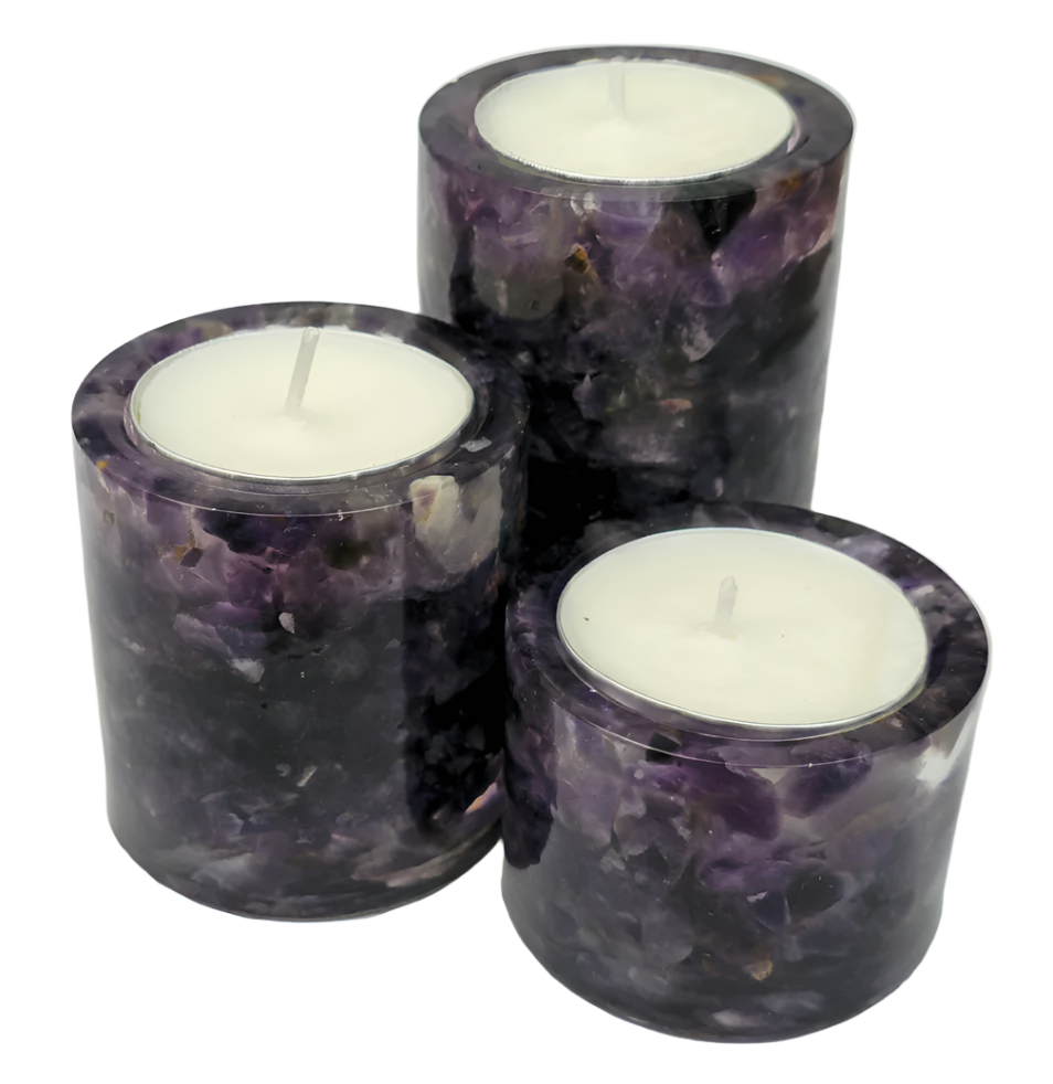 Amethyst Tea Light Holder Set, Front