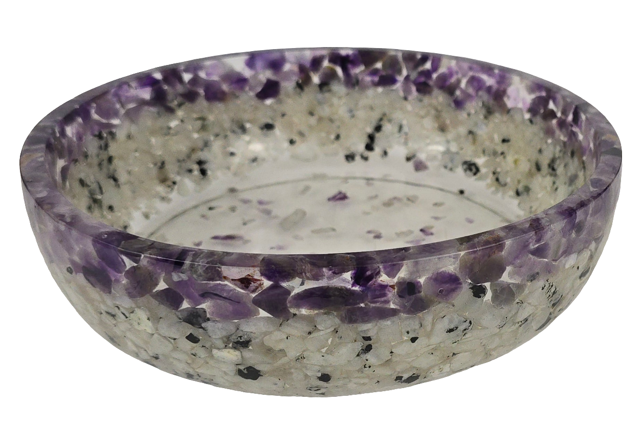 8" Decorative Pairing Bowl - Amethyst and Rainbow Moonstone