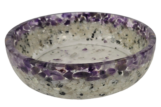 8" Decorative Pairing Bowl - Amethyst and Rainbow Moonstone