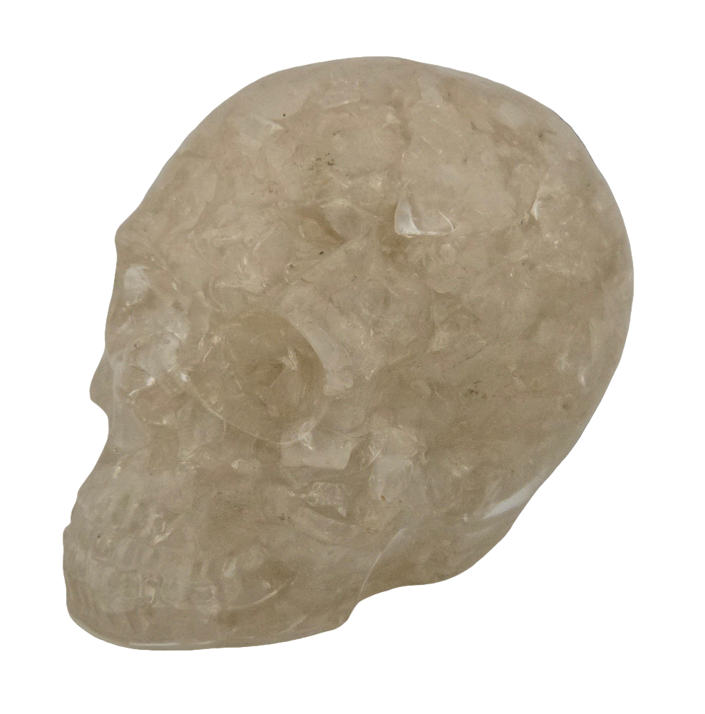 Clear Quartz Chip and Resin skull on a white background