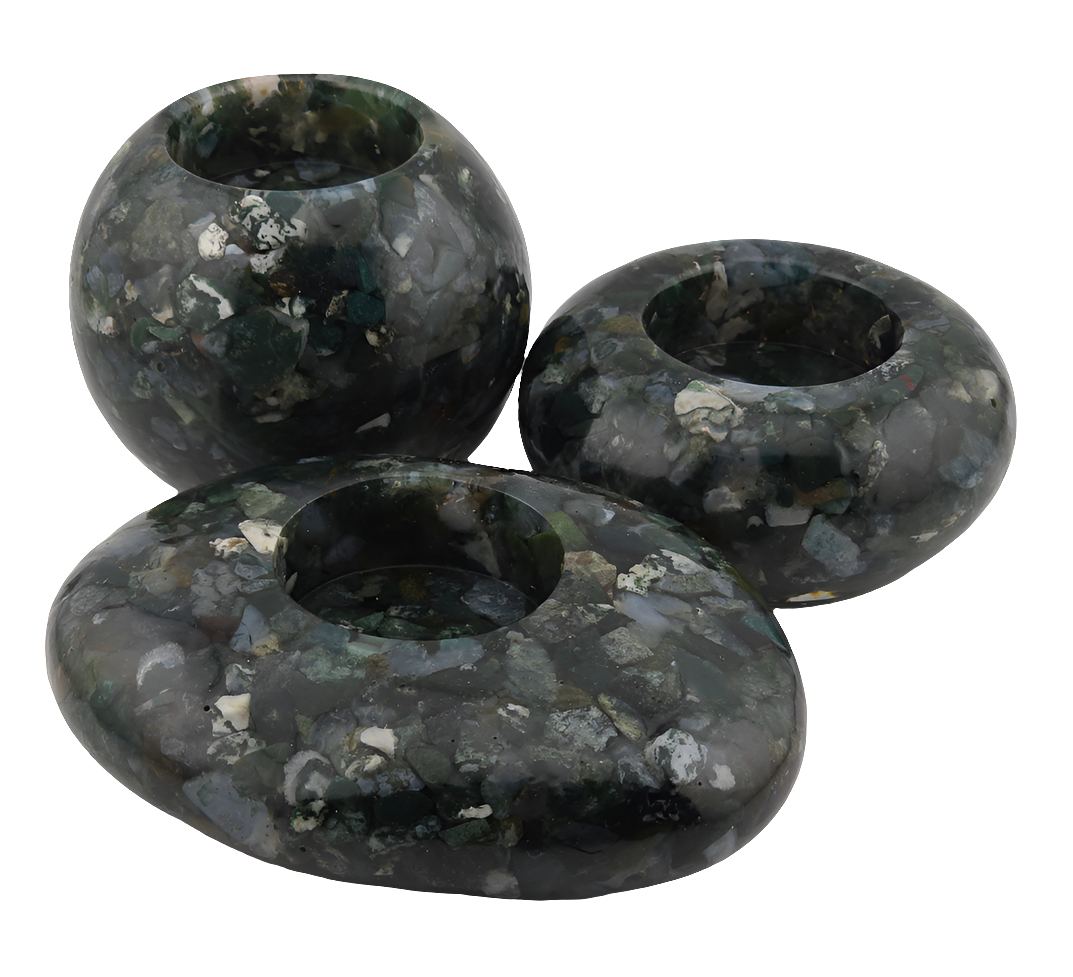 Modern Tea Light Holder Set - Moss Agate