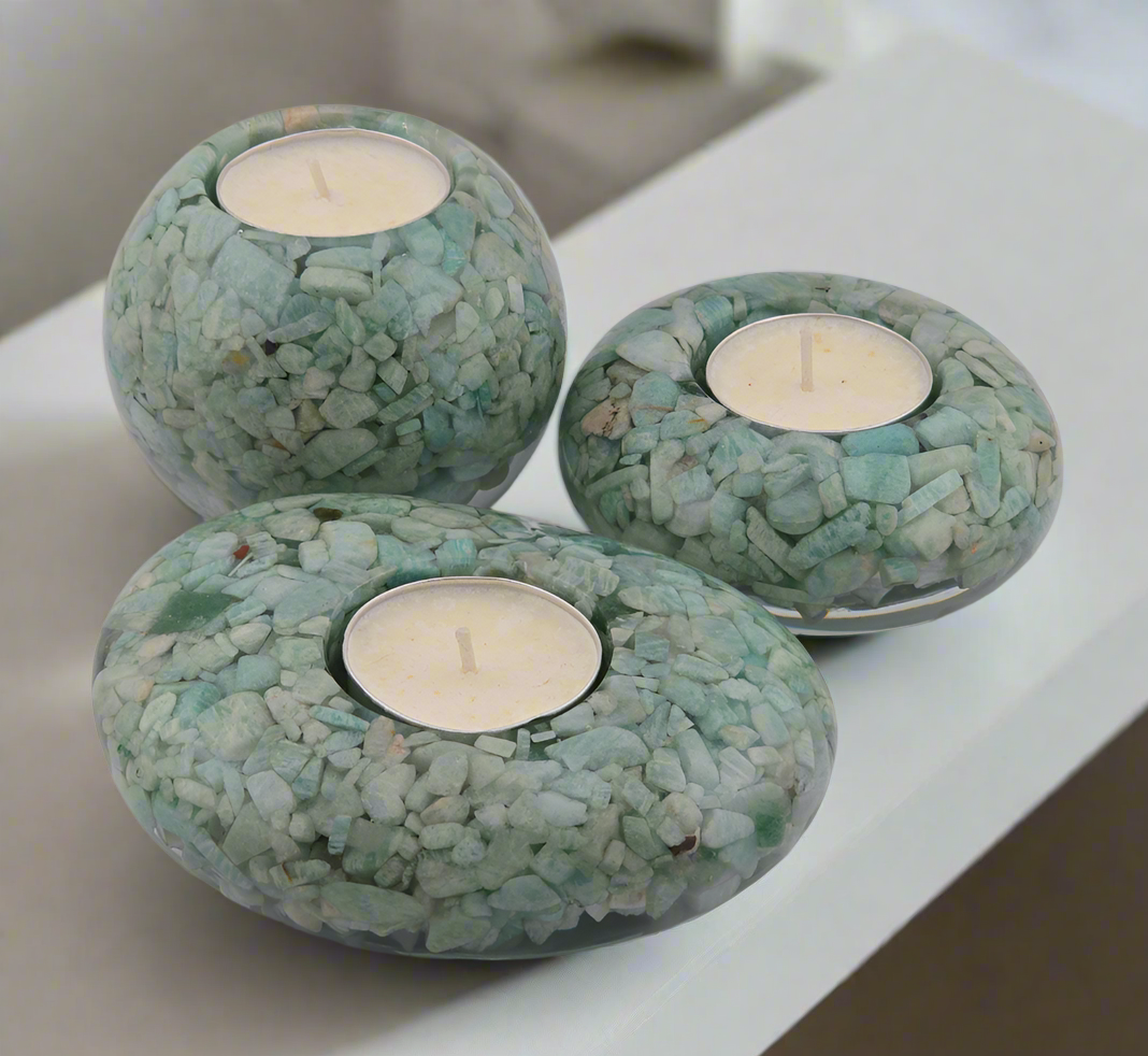 Modern Tea Light Holder Set - Amazonite