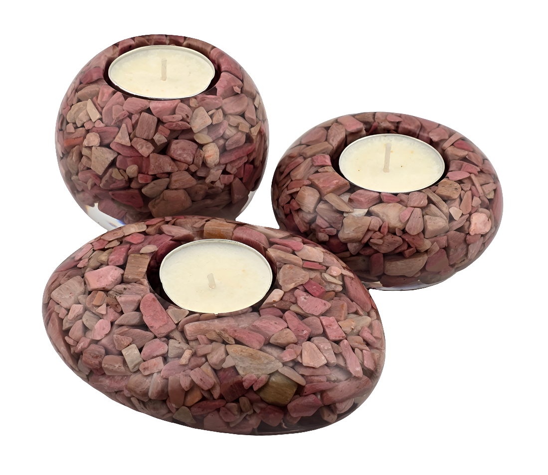 Pink Opal Tea Light Holder Set w Candles