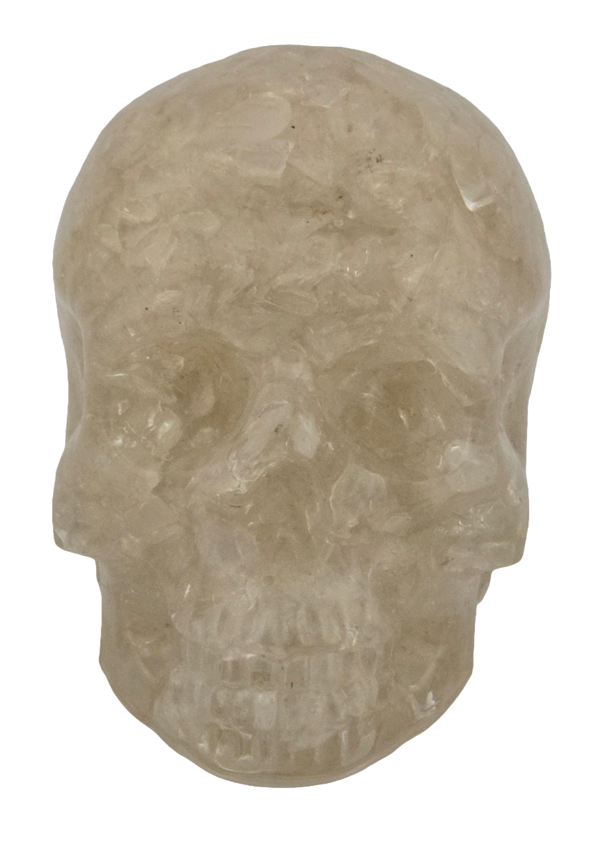 Clear Quartz Crystal skull on a white background