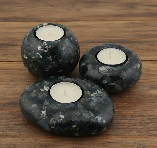 Modern Tea Light Holder Set - Moss Agate