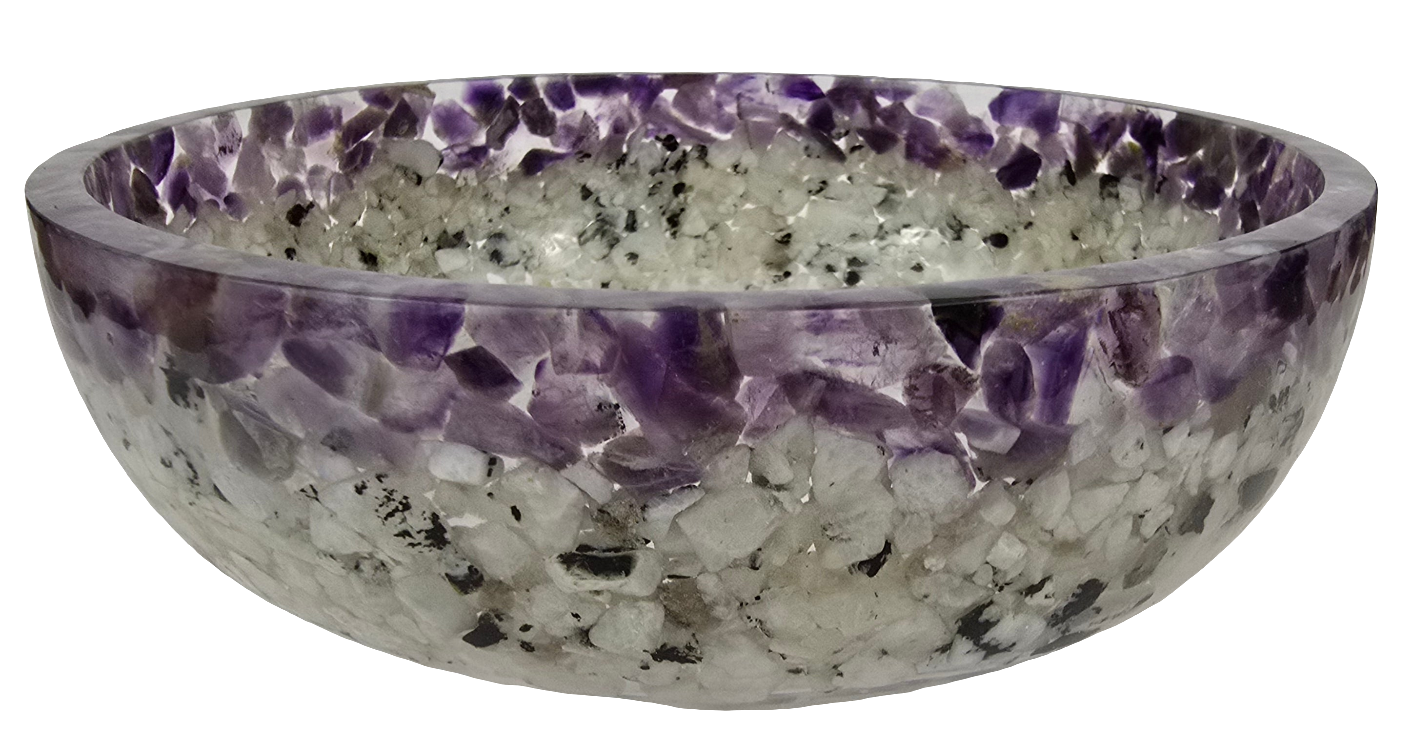 8" Decorative Pairing Bowl - Amethyst and Rainbow Moonstone