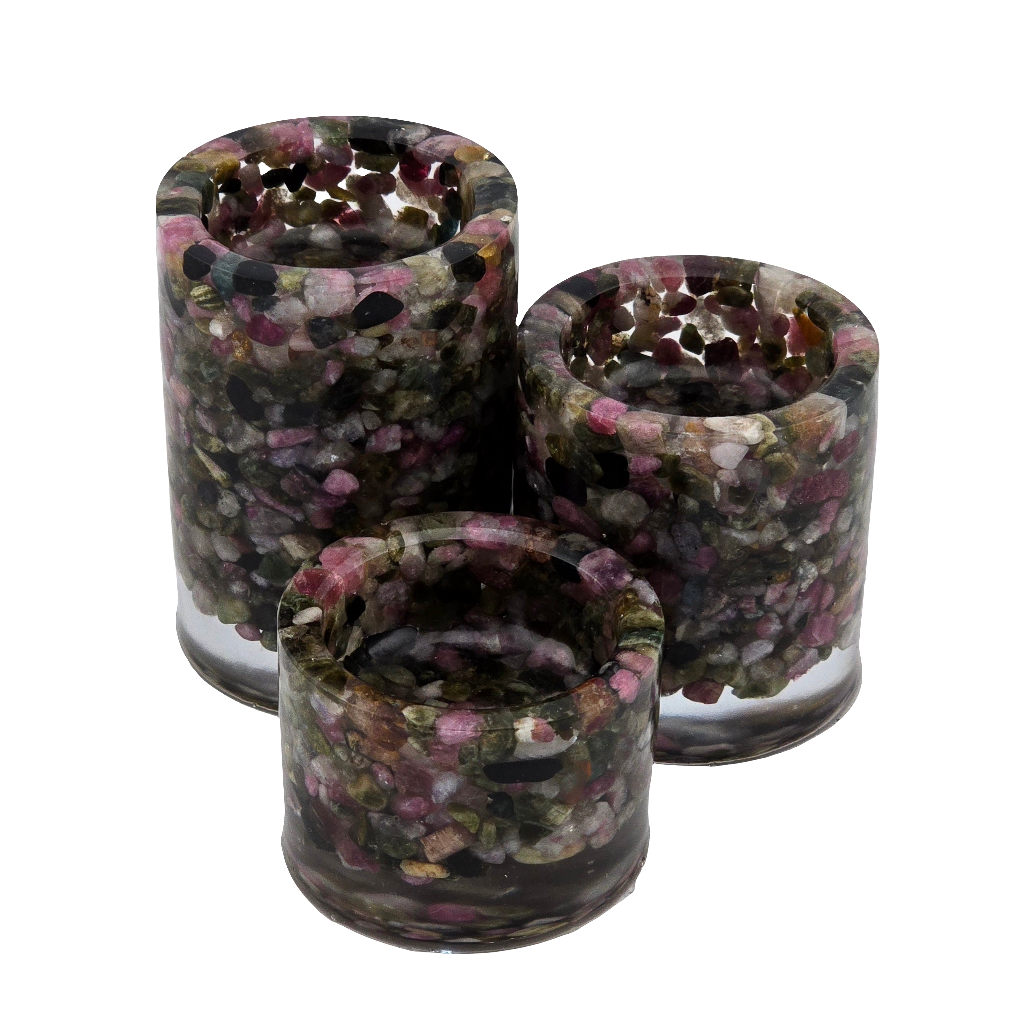 Multicolor Tourmaline Cylinder Tea Light Holder Set no candles
