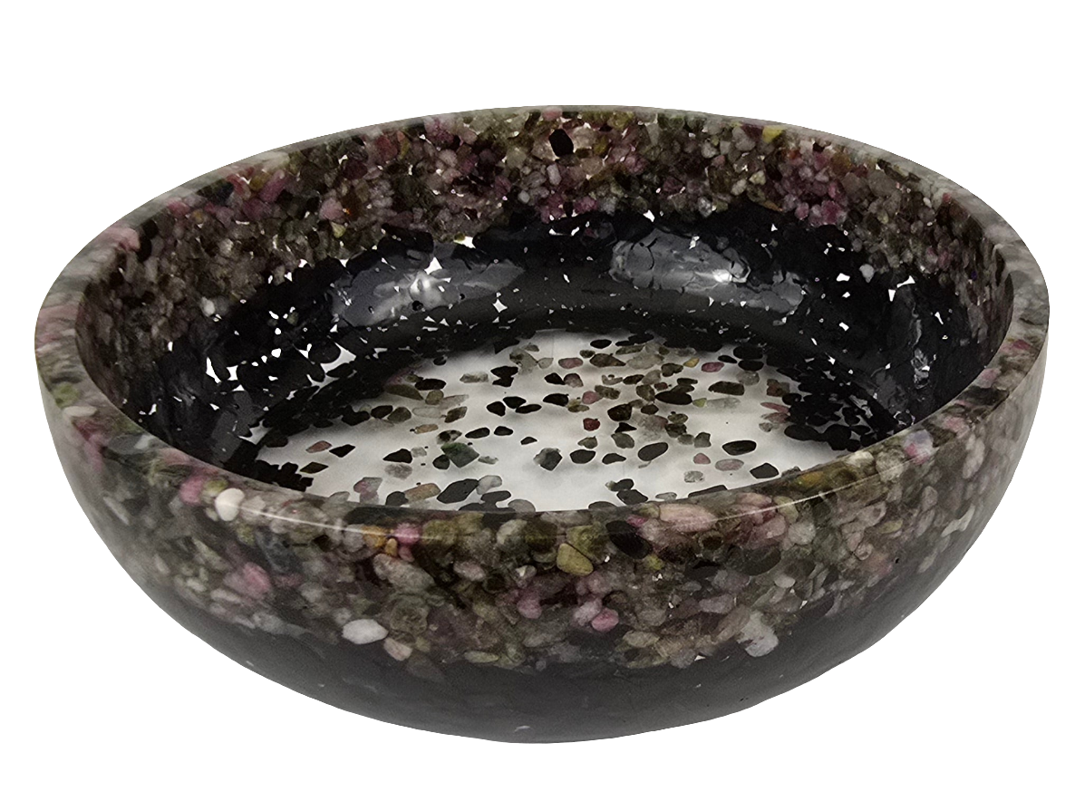 8" Decorative Bowl - Multi-color Tourmaline and Black Tourmaline