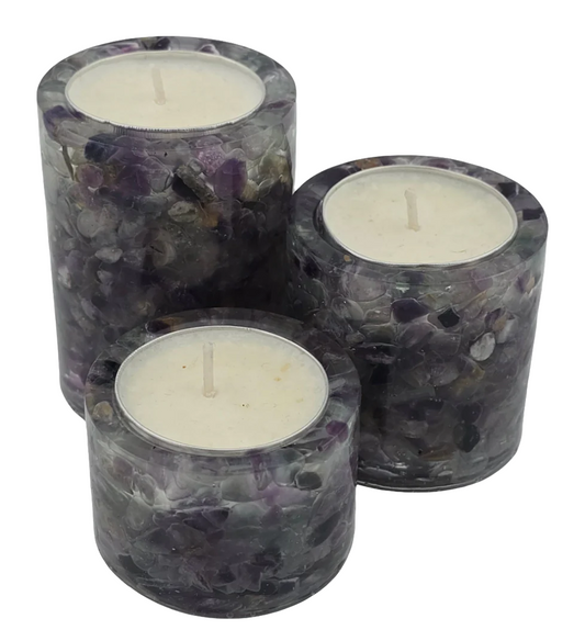 Cylinder Tea Light Holder Set - Rainbow Fluorite