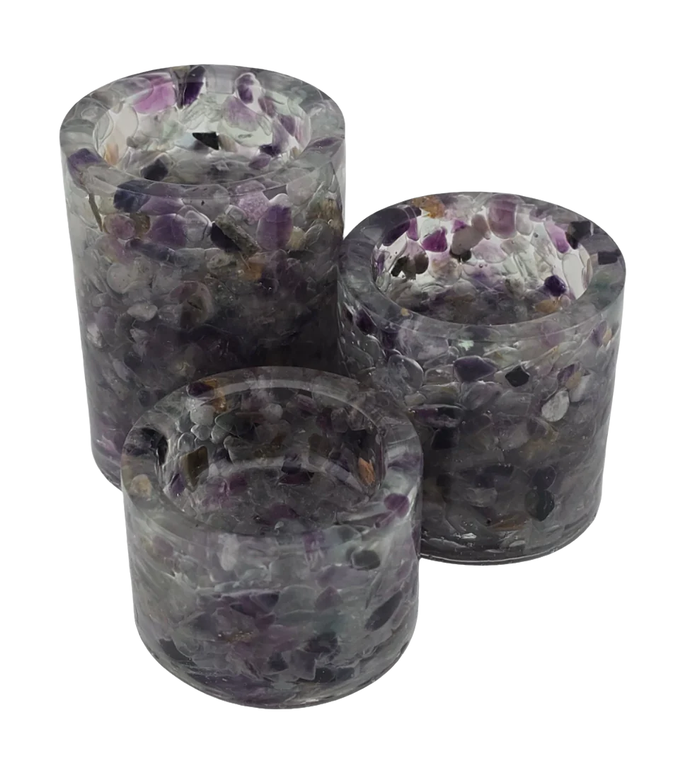 Cylinder Tea Light Holder Set - Rainbow Fluorite