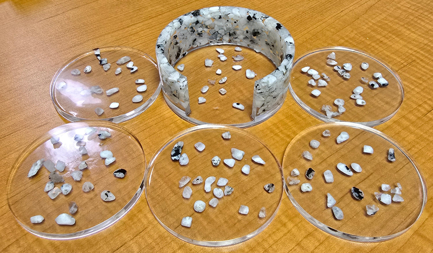 Round Coaster Set - Rainbow Moonstone