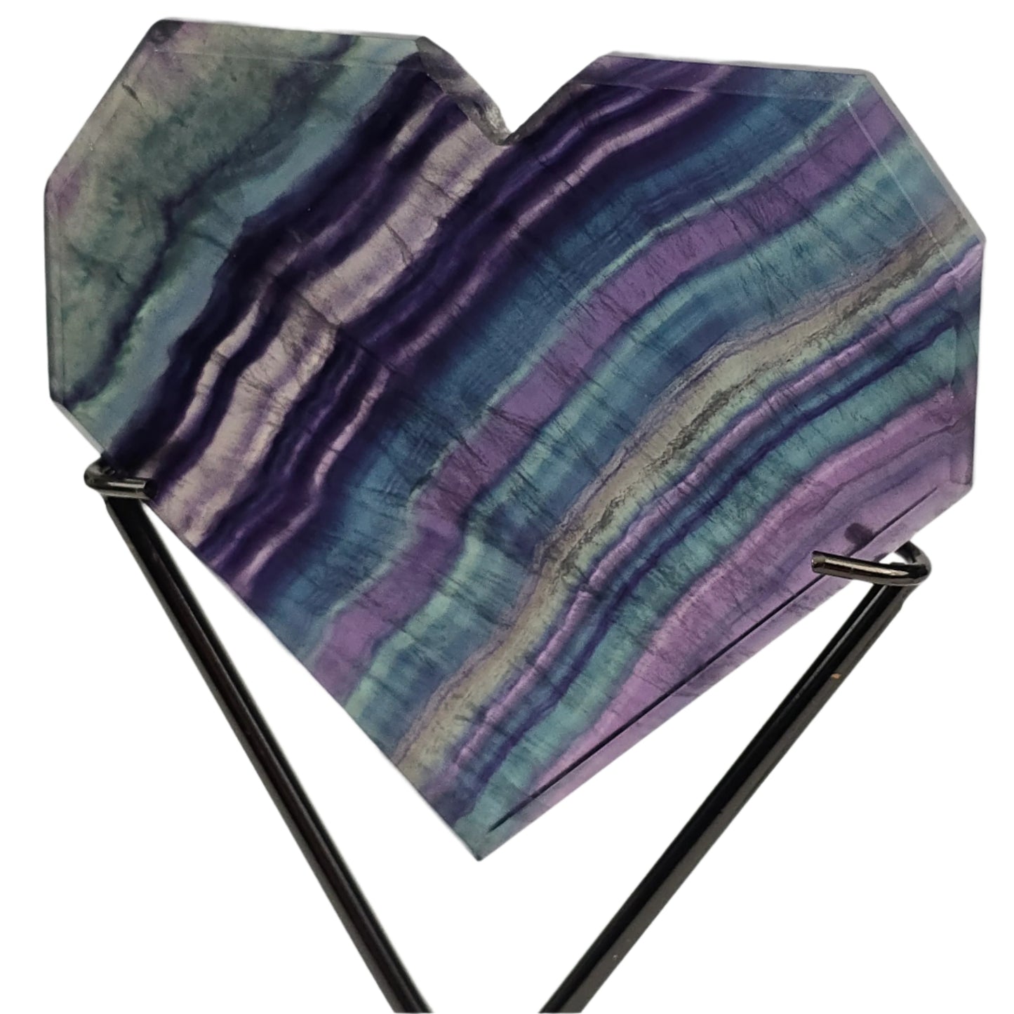 Rainbow Fluorite Slab Heart /w Stand