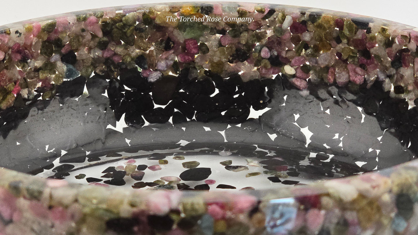 8" Decorative Pairing Bowl - Multi-color Tourmaline and Black Tourmaline