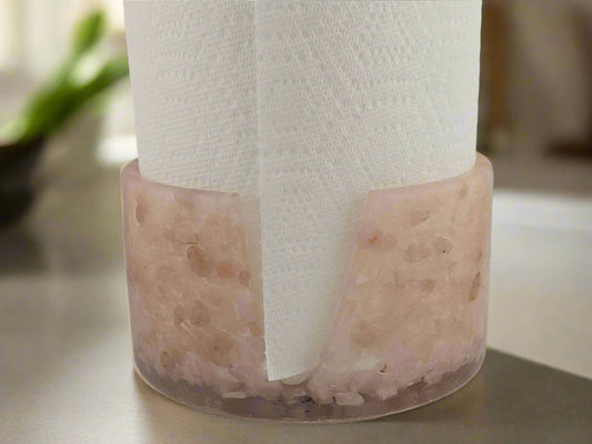 Rose Quartz Paper Towel Holder on countertop