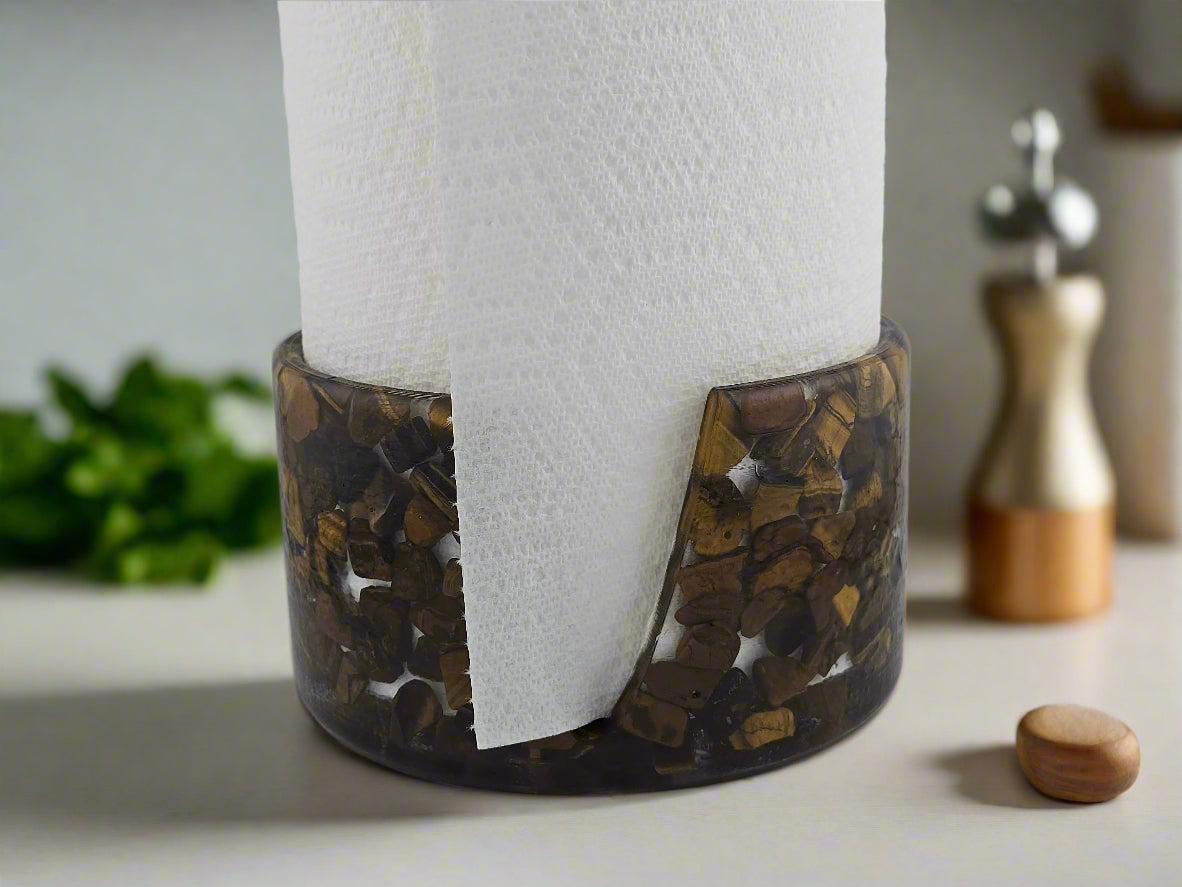 Tiger's Eye Paper Towel Holder on countertop