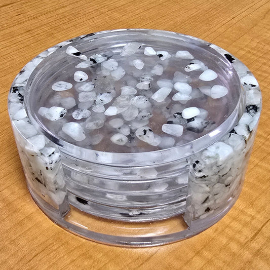 Round Coaster Set - Rainbow Moonstone