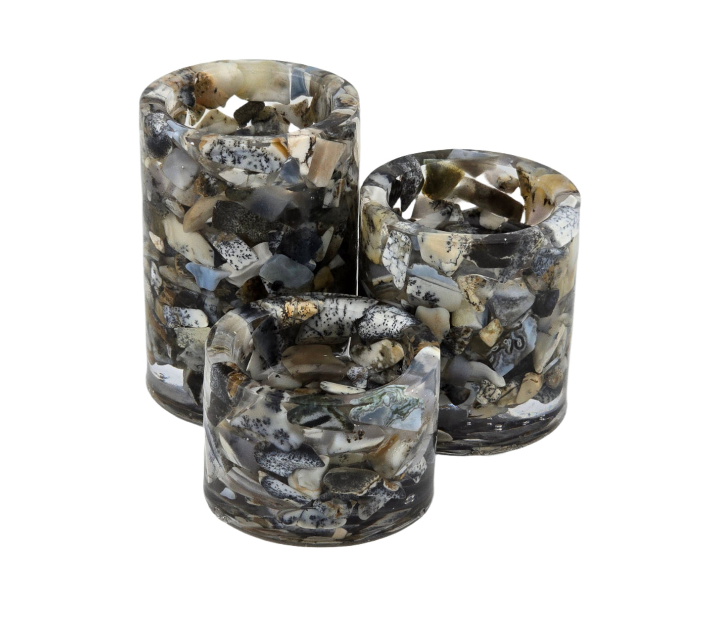 Cylinder Tea Light Holder Set - Dendritic Opal