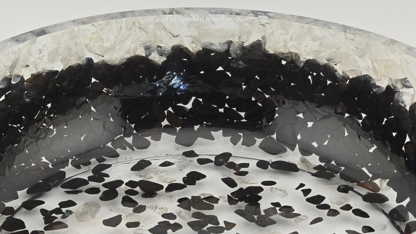 8" Decorative Pairing Bowl - Clear Quartz and Black Tourmaline