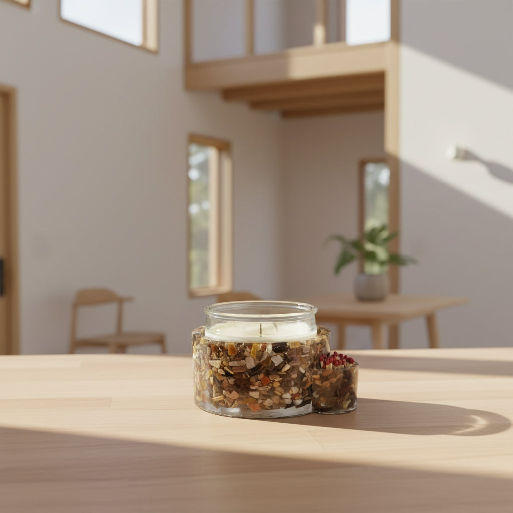 Petrified Wood Candleholder with Match Storage