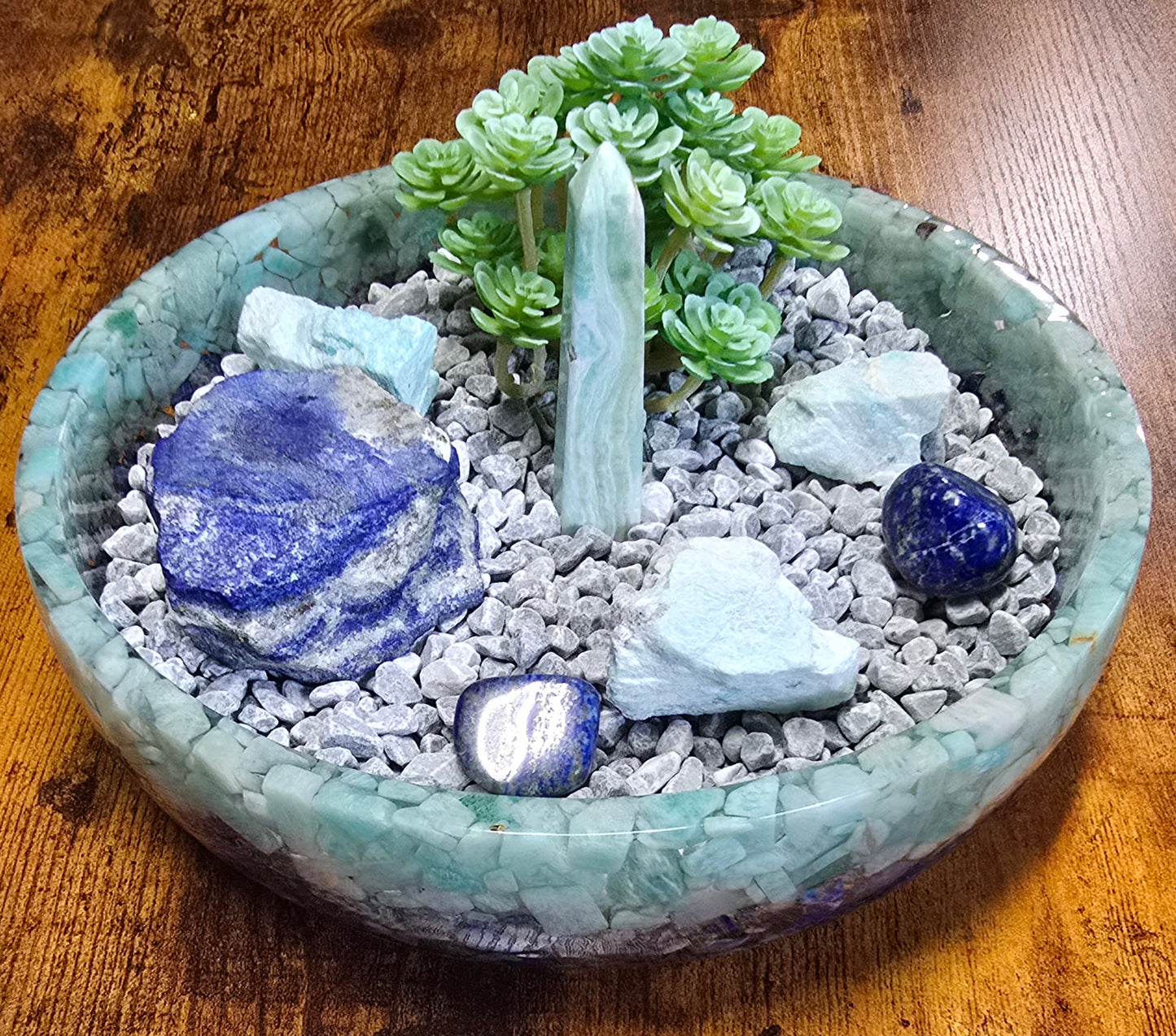 8" Decorative Pairing Bowl - Amazonite and Lapis Lazuli