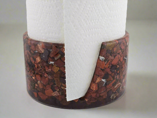 Snakeskin Jasper Paper Towel Holder on countertop