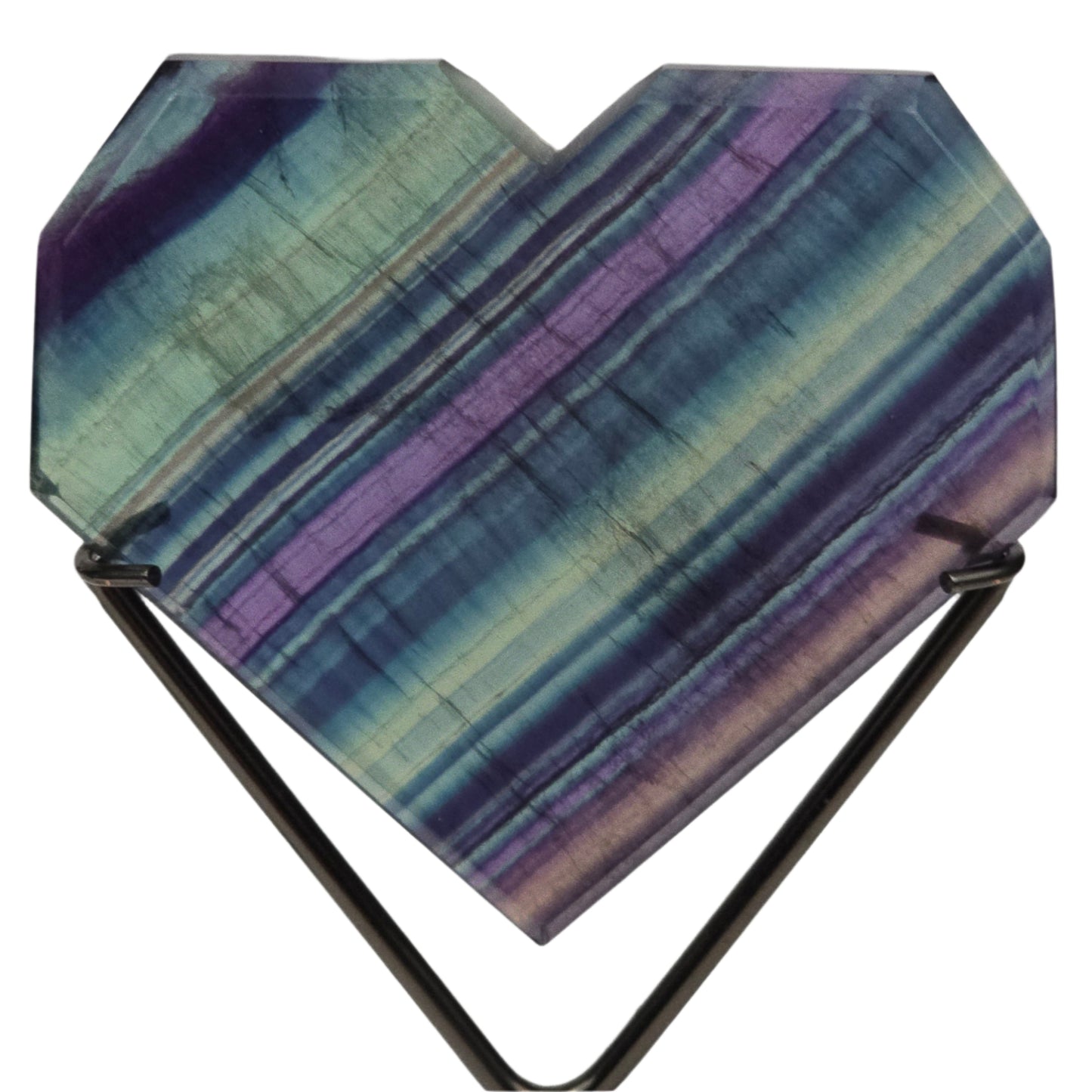 Rainbow Fluorite Slab Heart /w Stand