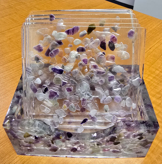 Square Coaster Set - Rainbow Fluorite