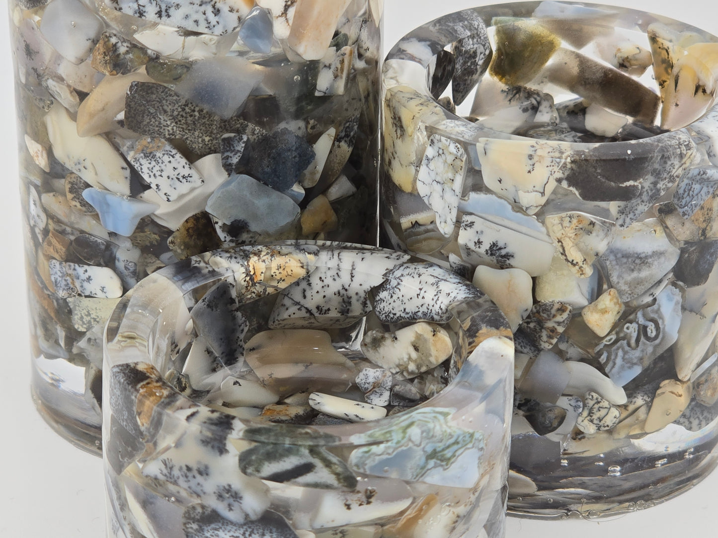 Cylinder Tea Light Holder Set - Dendritic Opal
