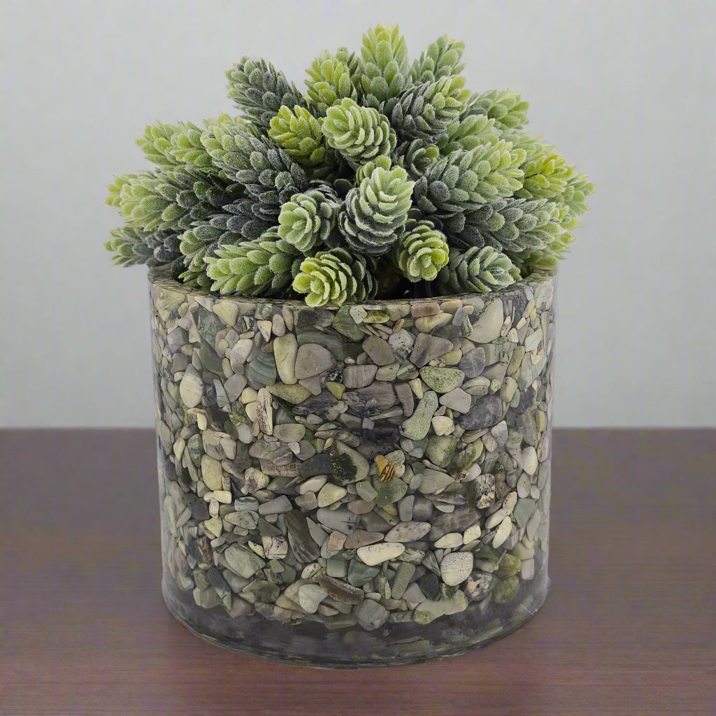 Serpentine 5.9" Planter, natural stone, epoxy resin, brown table top