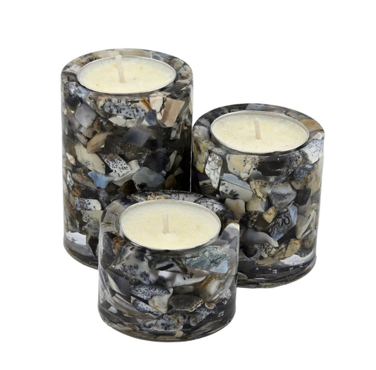 Cylinder Tea Light Holder Set - Dendritic Opal
