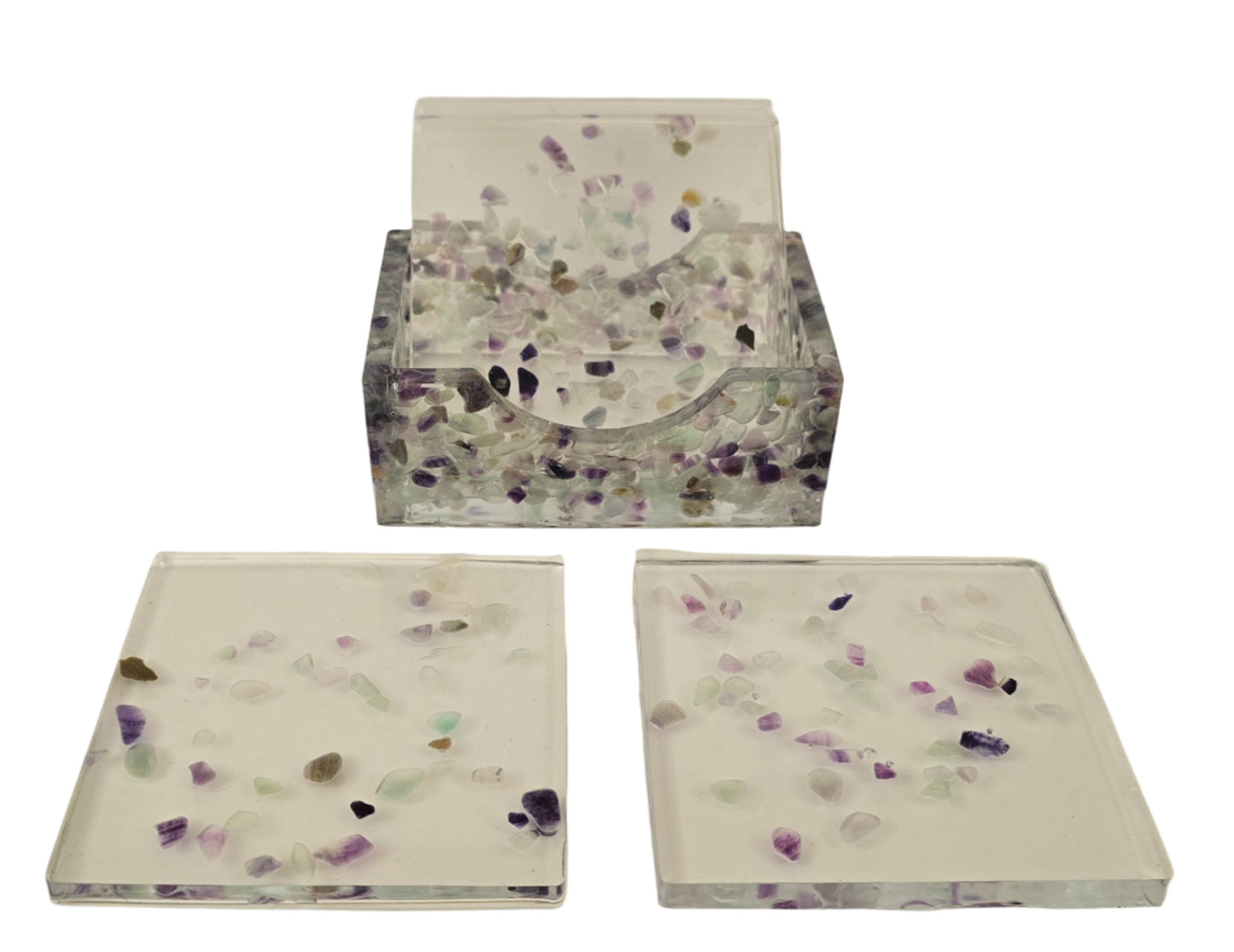 Square Coaster Set - Rainbow Fluorite