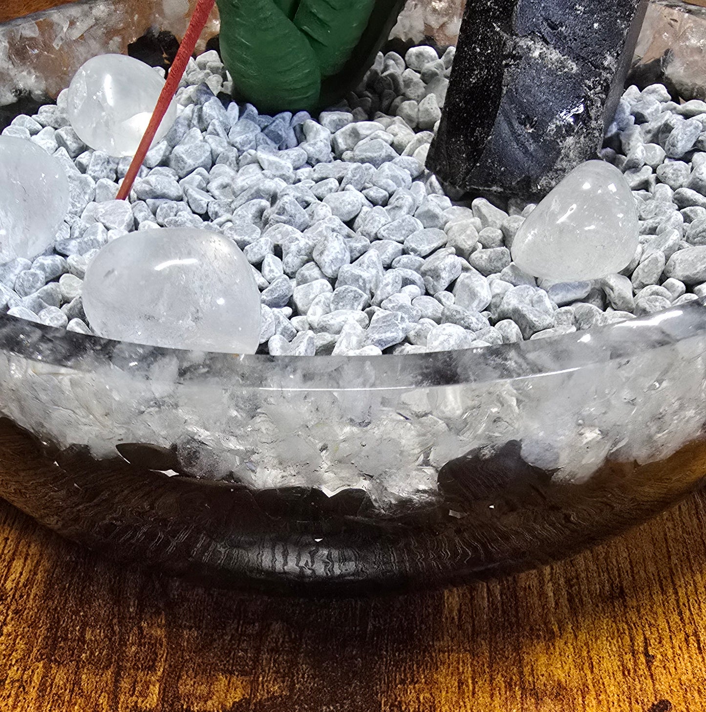 8" Decorative Pairing Bowl - Clear Quartz and Black Tourmaline