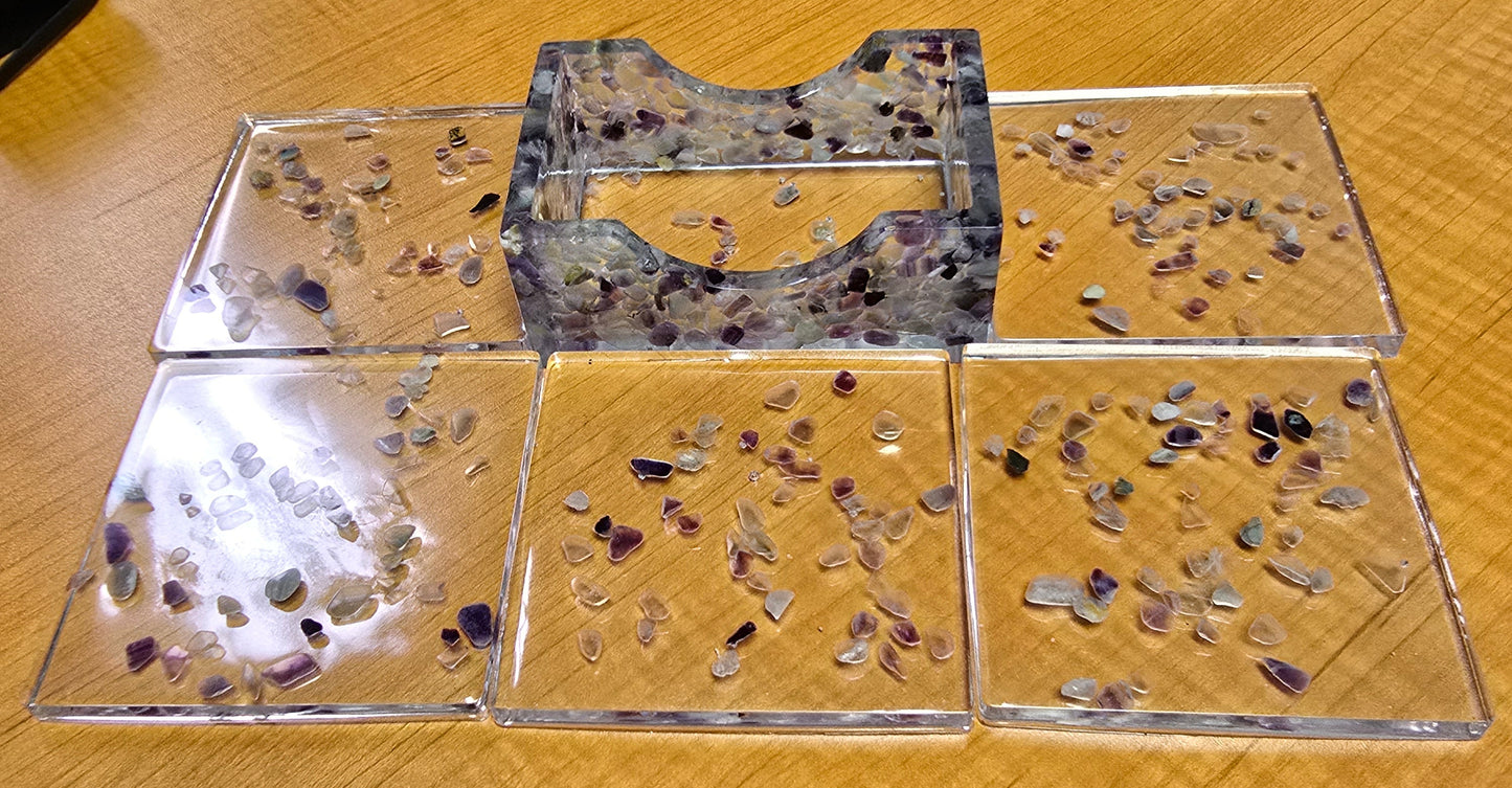Square Coaster Set - Rainbow Fluorite