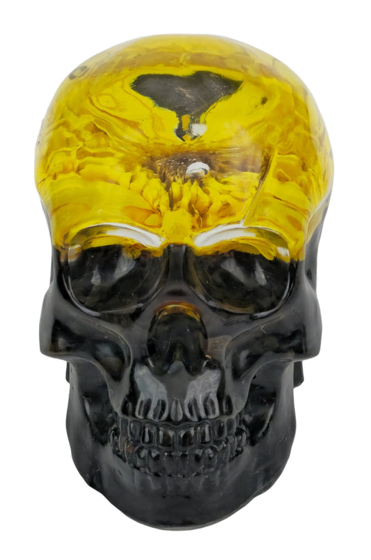 Yellow Gerbera Black Tourmaline Skull