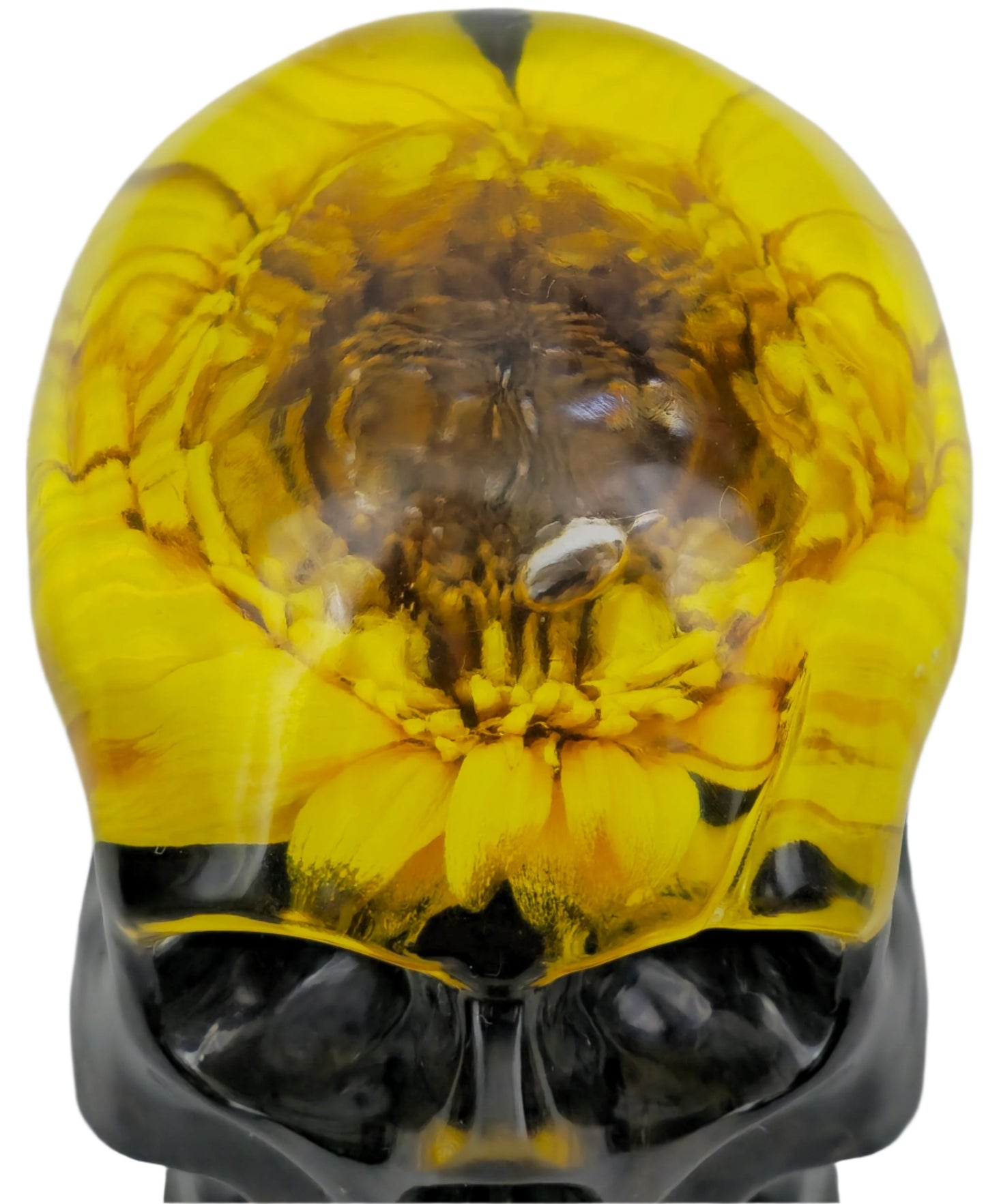 Yellow Gerbera Black Tourmaline Skull