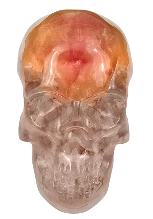 Peach/Pink Carnation Skull w/Rose Quartz Base