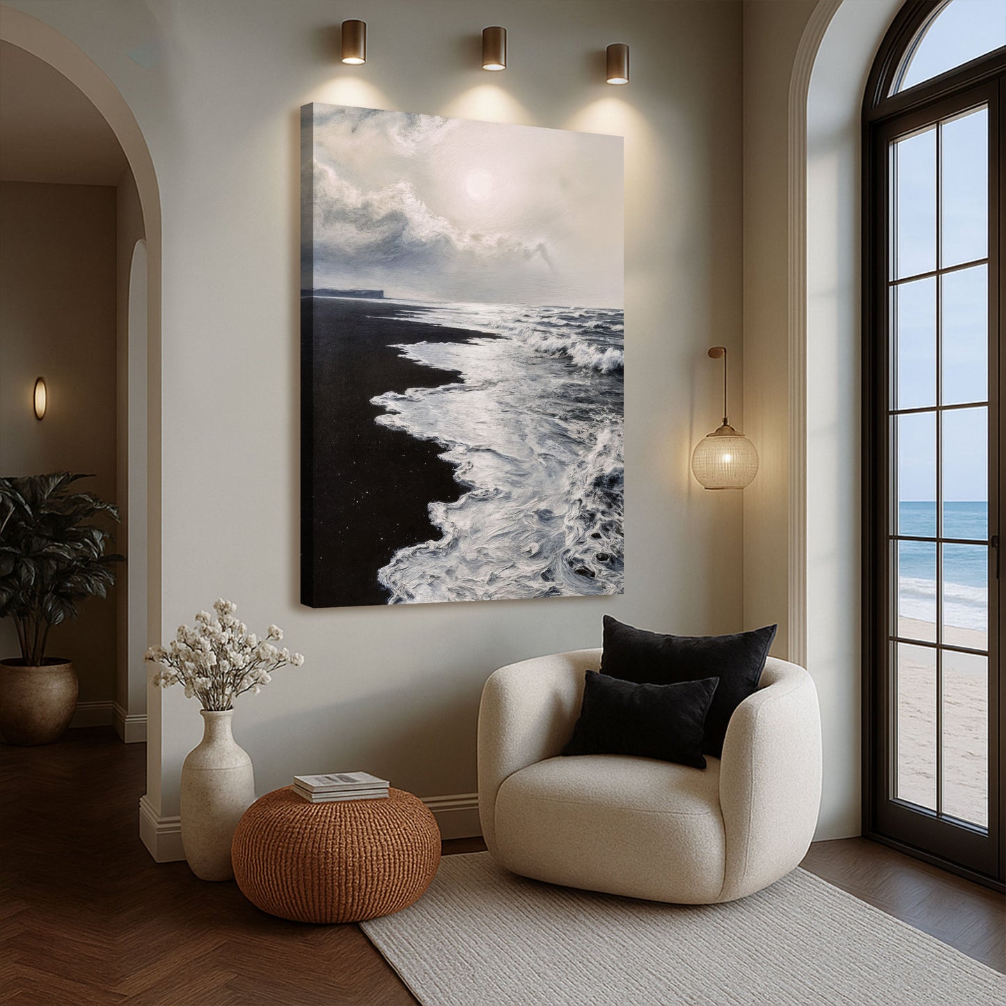 Black & White Waves Abstract  Wall Art