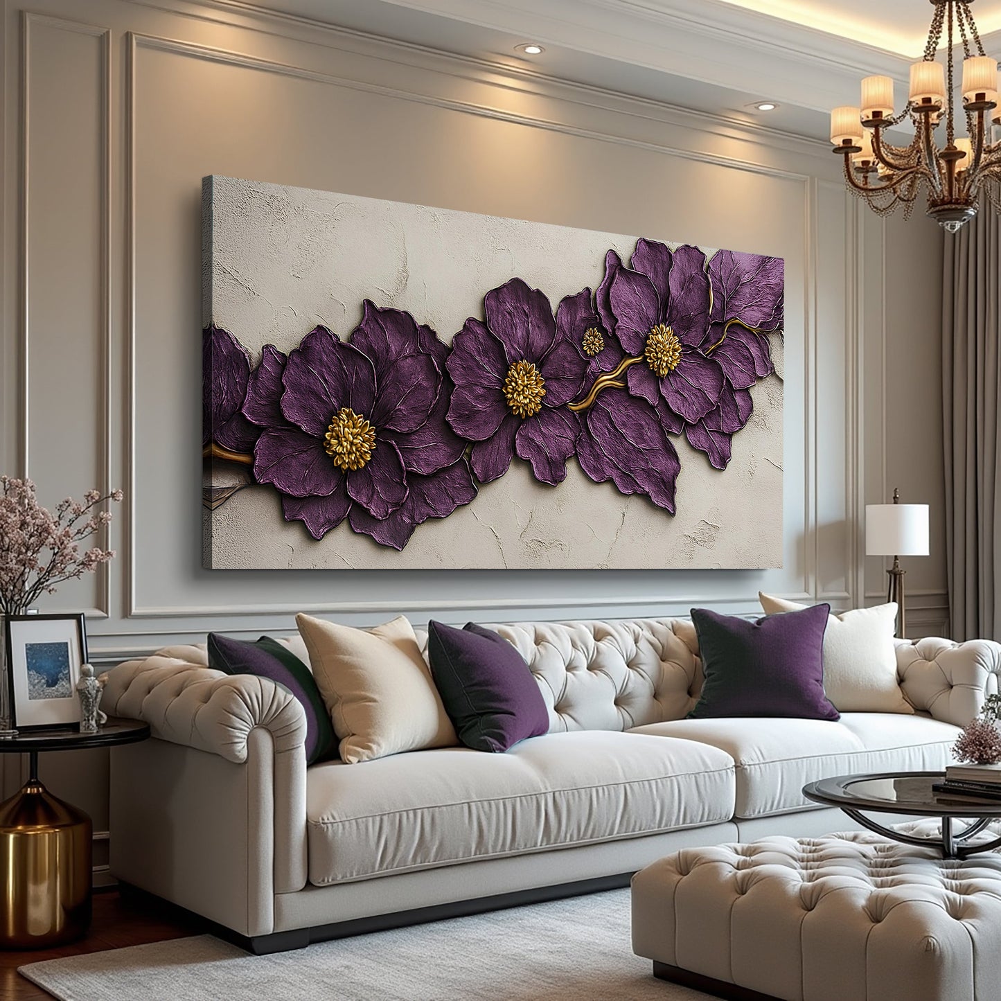 Purple Flower Plaster Wall Art