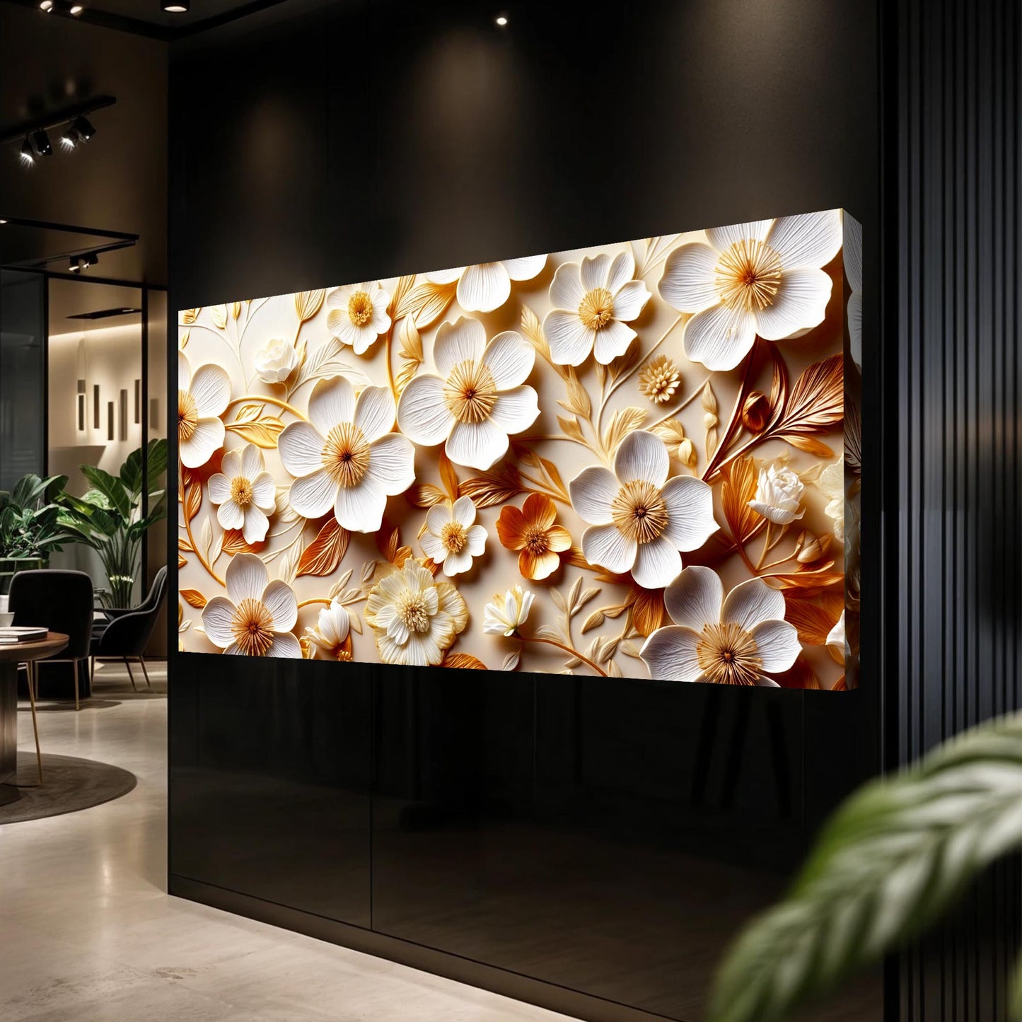 White And Golden Blooms Impasto Wall Art