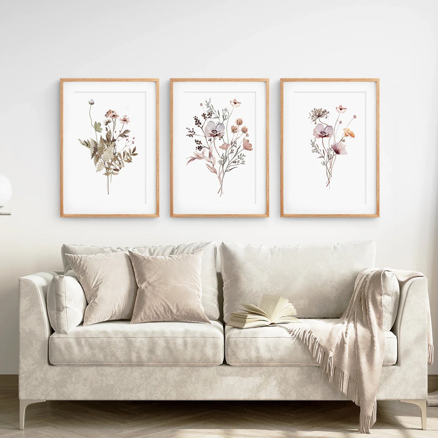 Set of 3 Beige and Purple Wildflower Posters