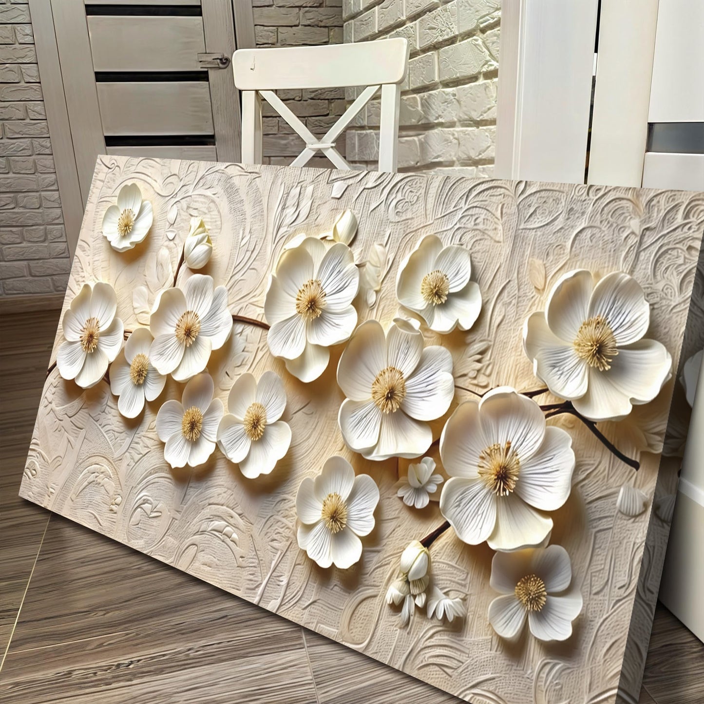 White Blossom Serenade Impasto Wall Art