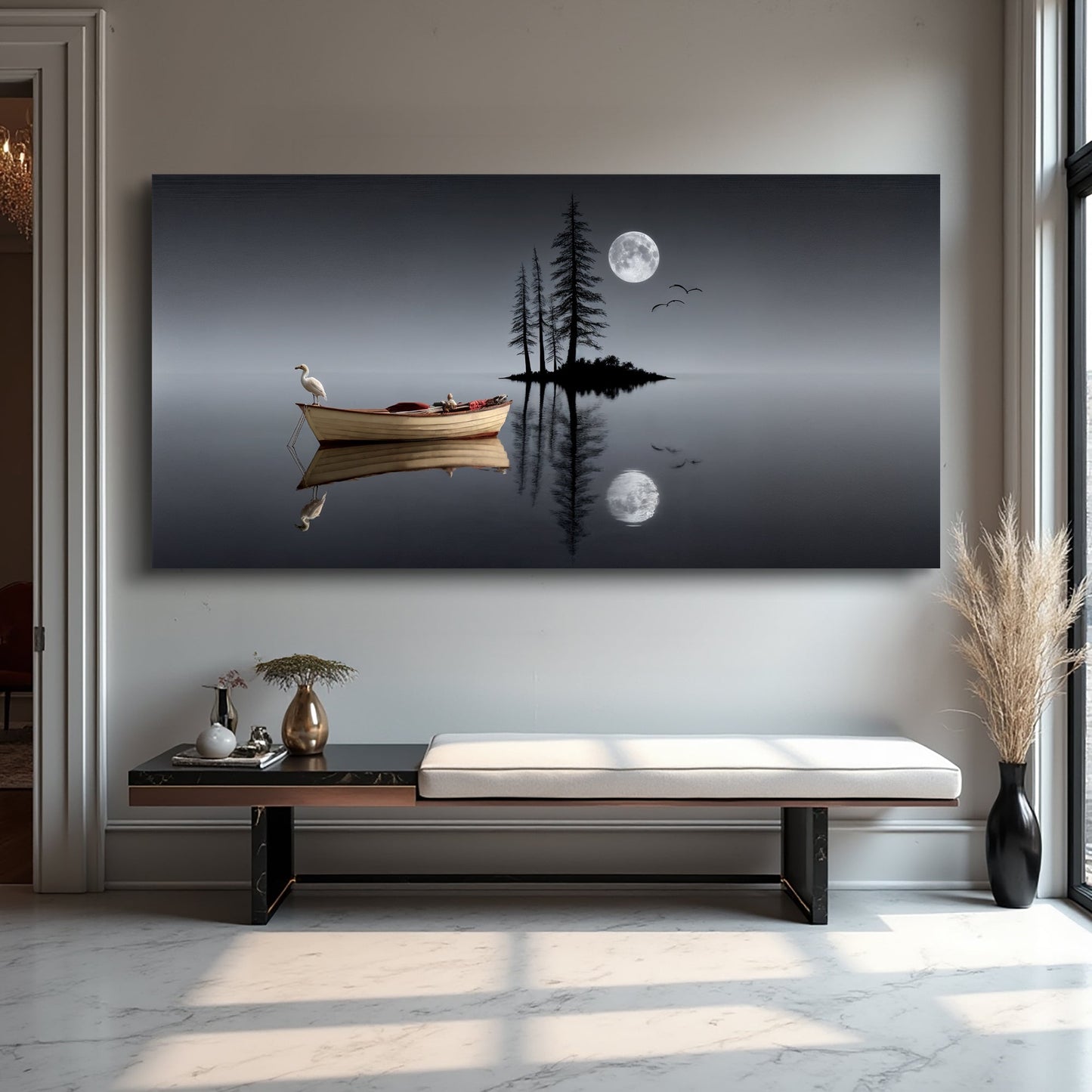 Modern Minimalist Night Lake Wall Art